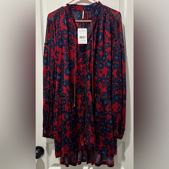 NWT Free People | Love Letter Long Sleeve Snap Front High/Low Tunic Merlot Combo - Picture 4 of 16